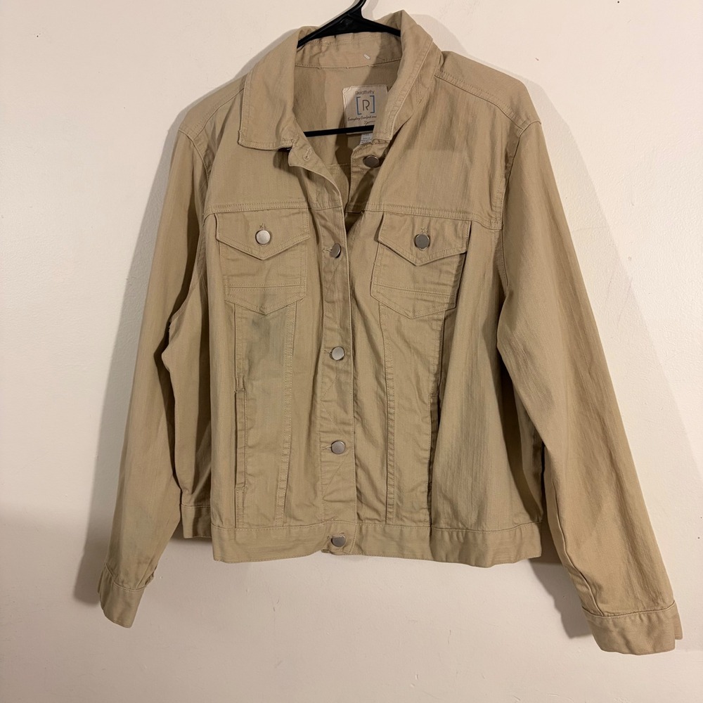 Relativity Denim Style Jacket Womens 2X Tan Khaki Button Up Cotton Stretch
